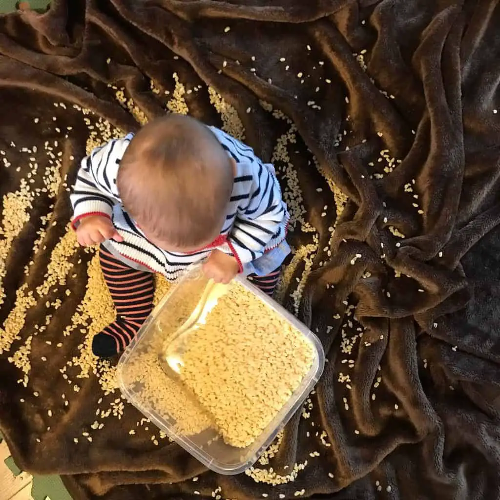 Christina playing in Rice Krispie Sand